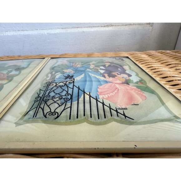 Vintage 40's Silhouette Reverse Paintings Convex Glass Victorian Woman Man Child - Picture 5 of 11